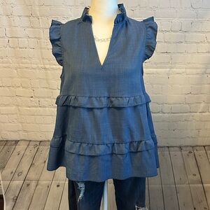 Blue Ruffle Sleeveless Top